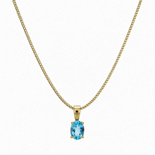 9ct Yellow Gold Swiss Blue Topaz Oval Pendant Necklace