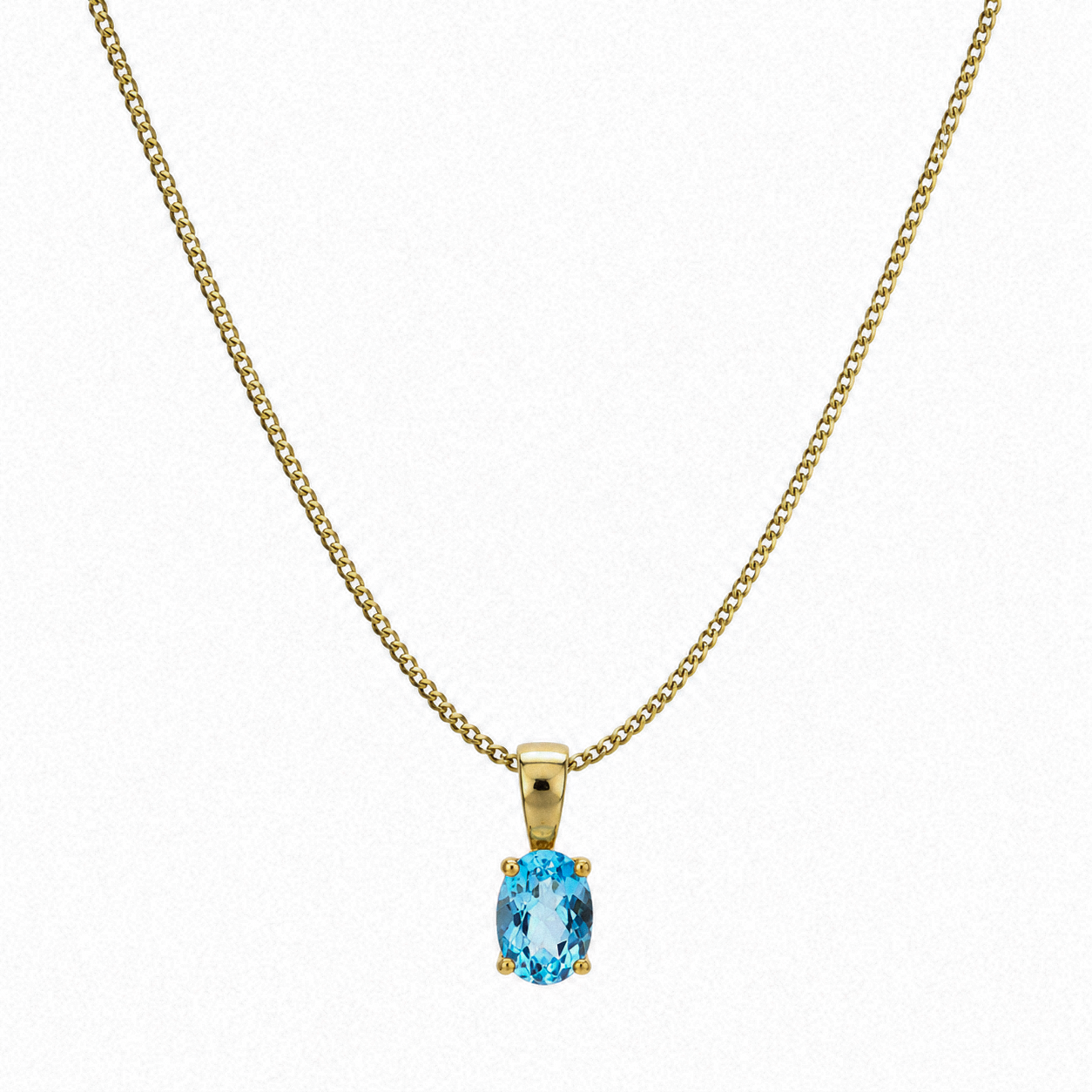 9ct Yellow Gold Swiss Blue Topaz Oval Pendant Necklace