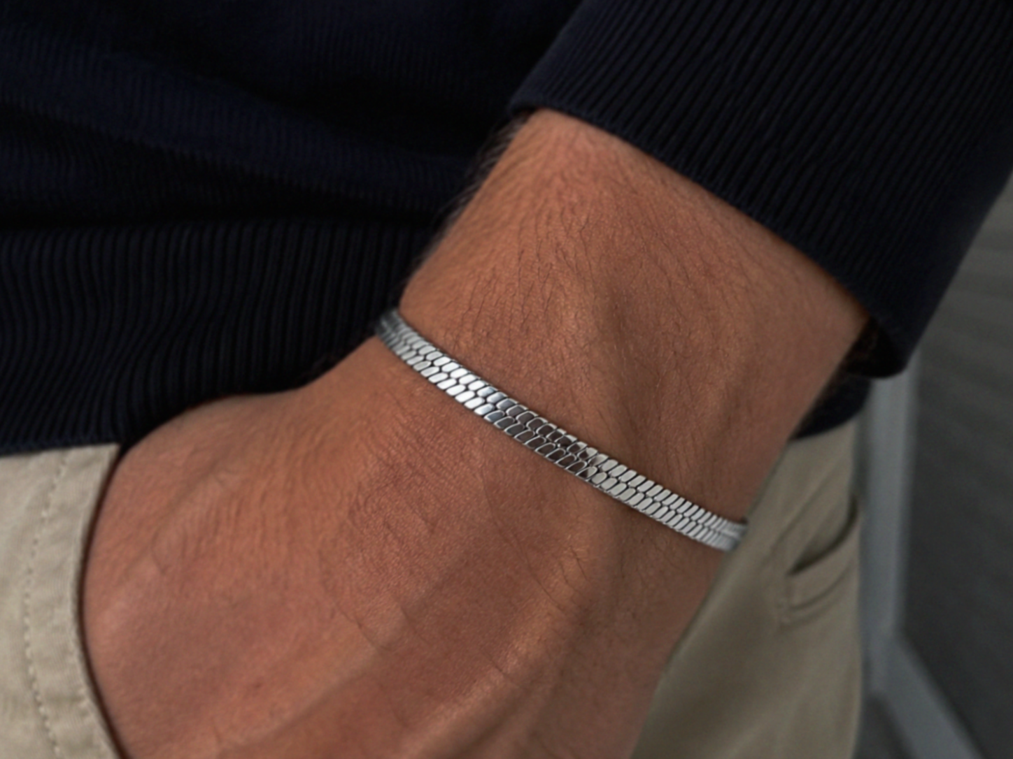 Men’s Stainless Steel Herringbone Chain Bracelet