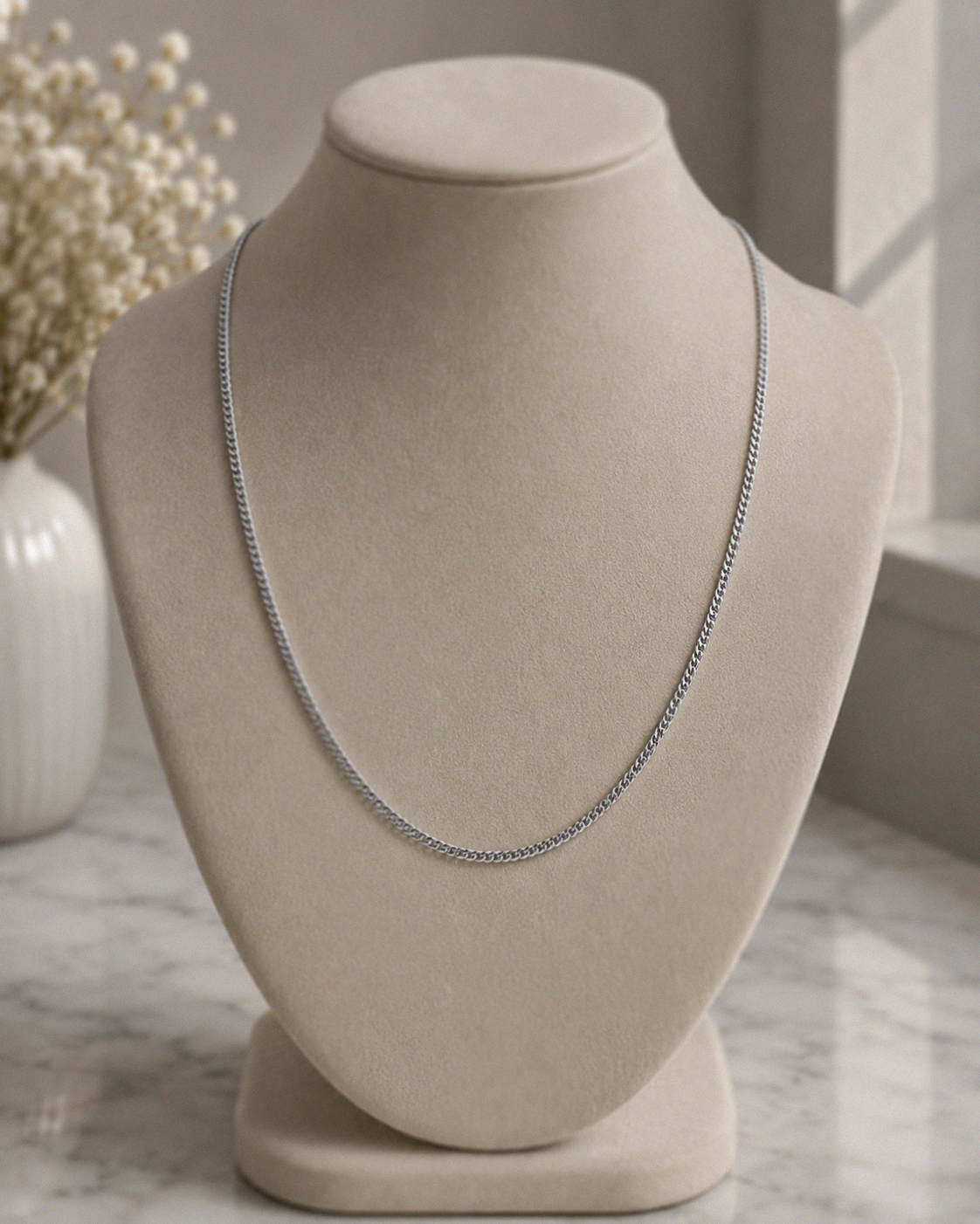 18ct White Gold Diamond-Cut Curb Chain  20” | Solid 6.4g Premium Necklace