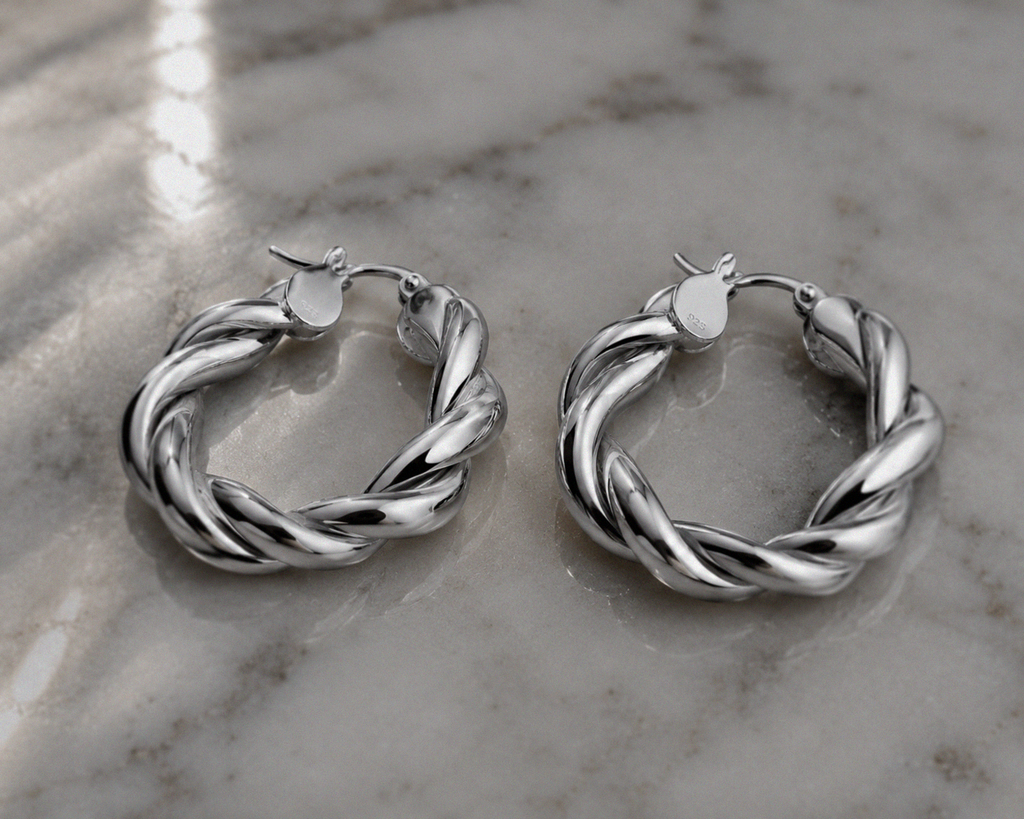 Chunky Rope Twist Hoop Earrings – Sterling Silver