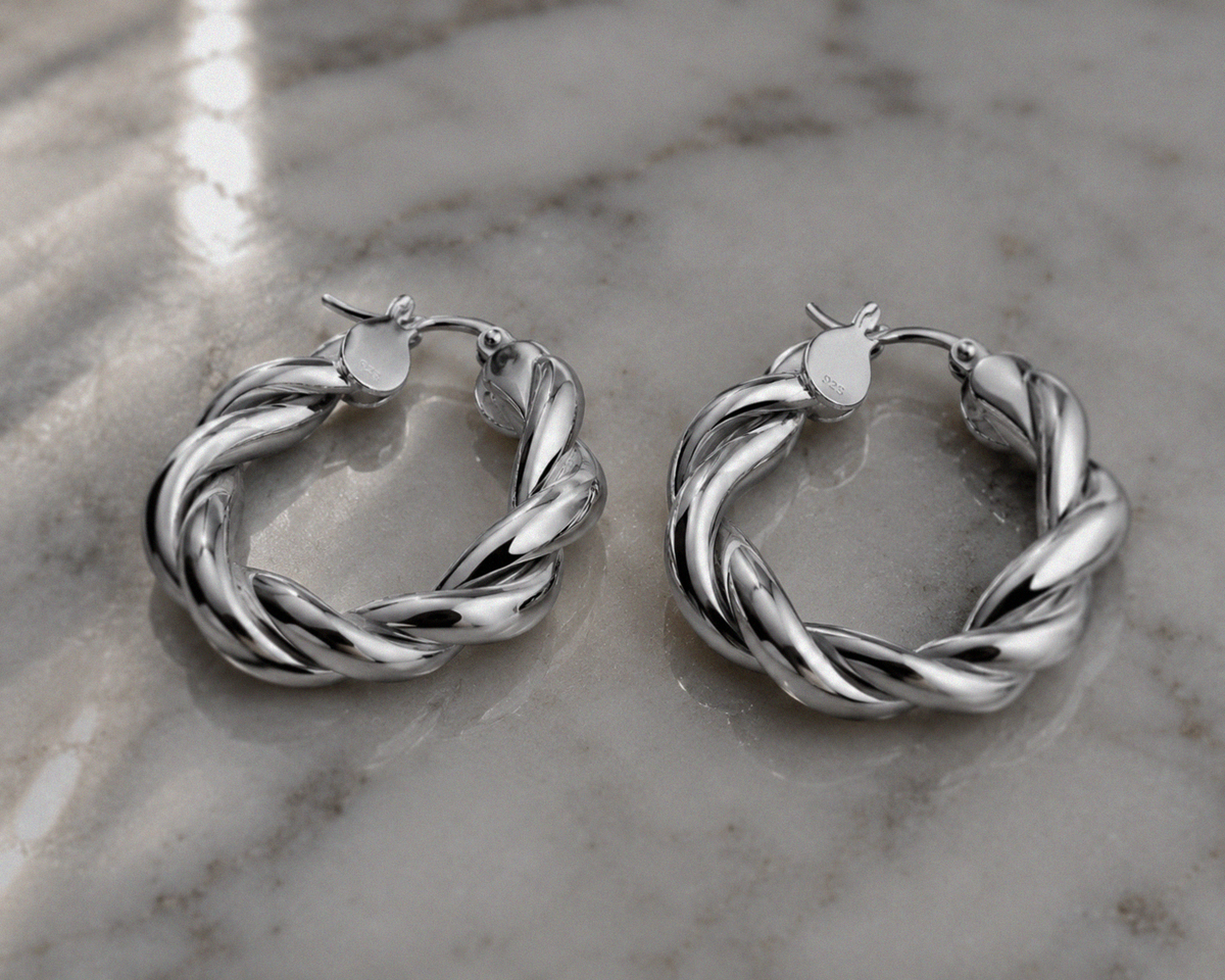 Chunky Rope Twist Hoop Earrings – Sterling Silver