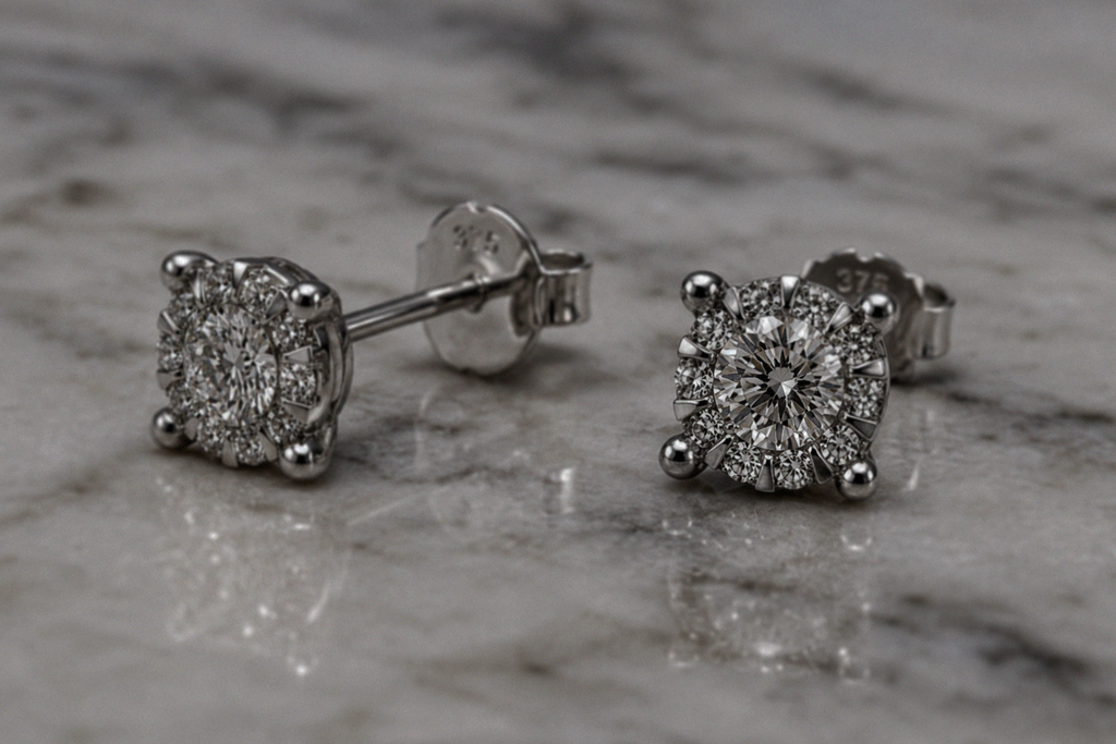 9ct White Gold Natural Diamond Cluster Stud Earrings