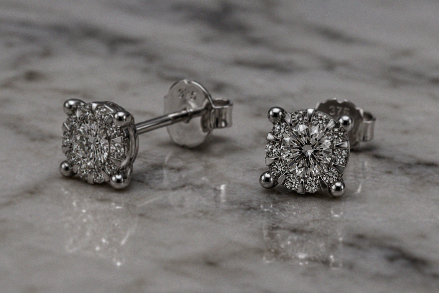 9ct White Gold Natural Diamond Cluster Stud Earrings