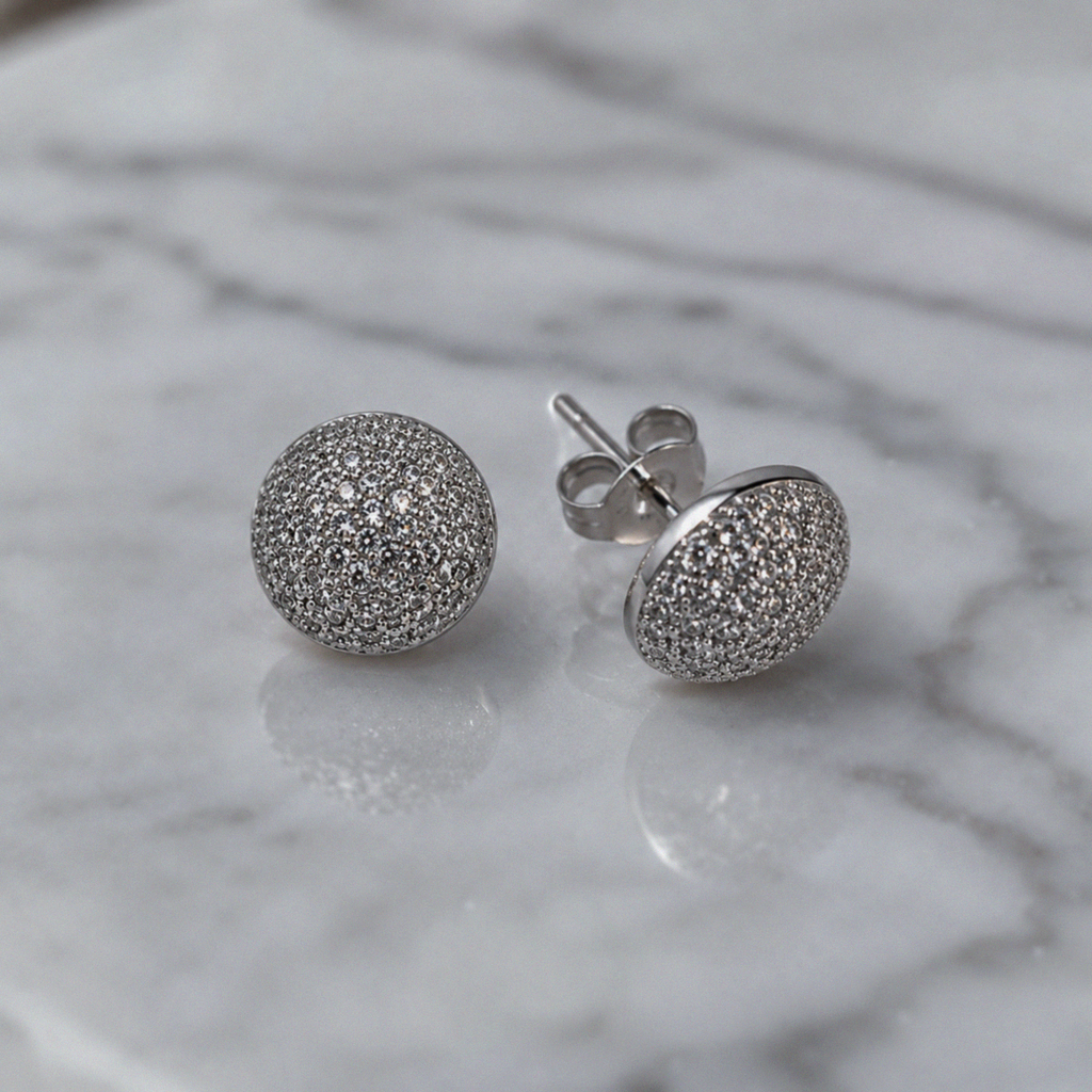 Silver Cubic Zirconia Dome Stud Earrings