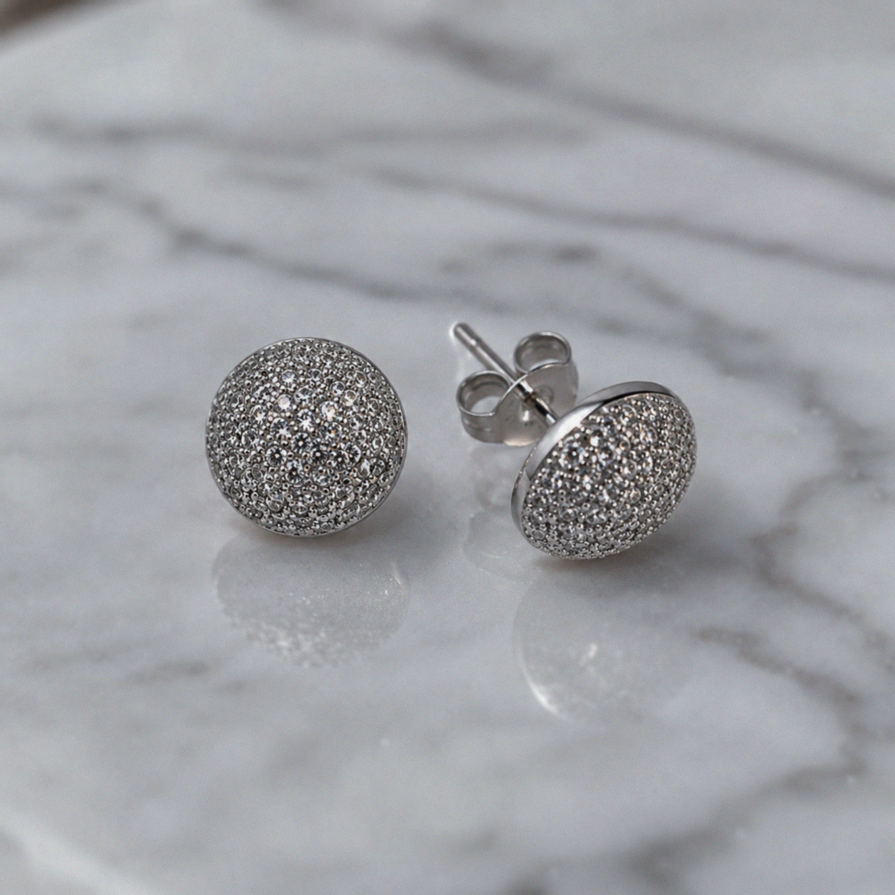 Silver Cubic Zirconia Dome Stud Earrings
