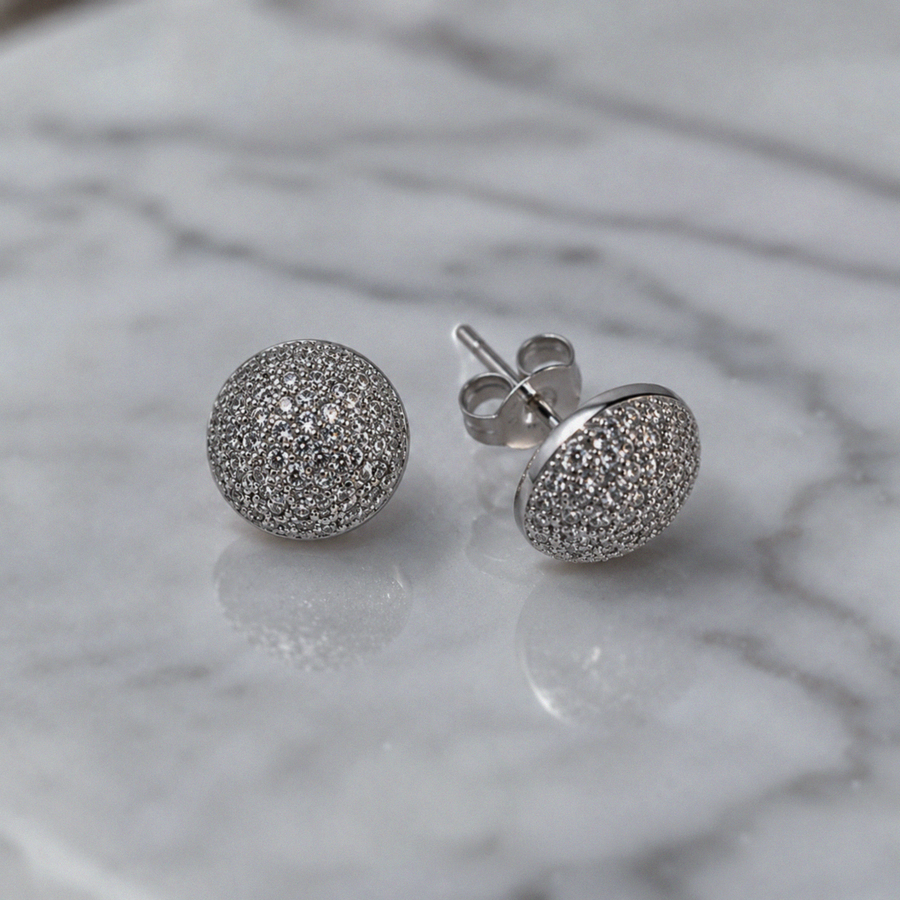 Silver Cubic Zirconia Dome Stud Earrings
