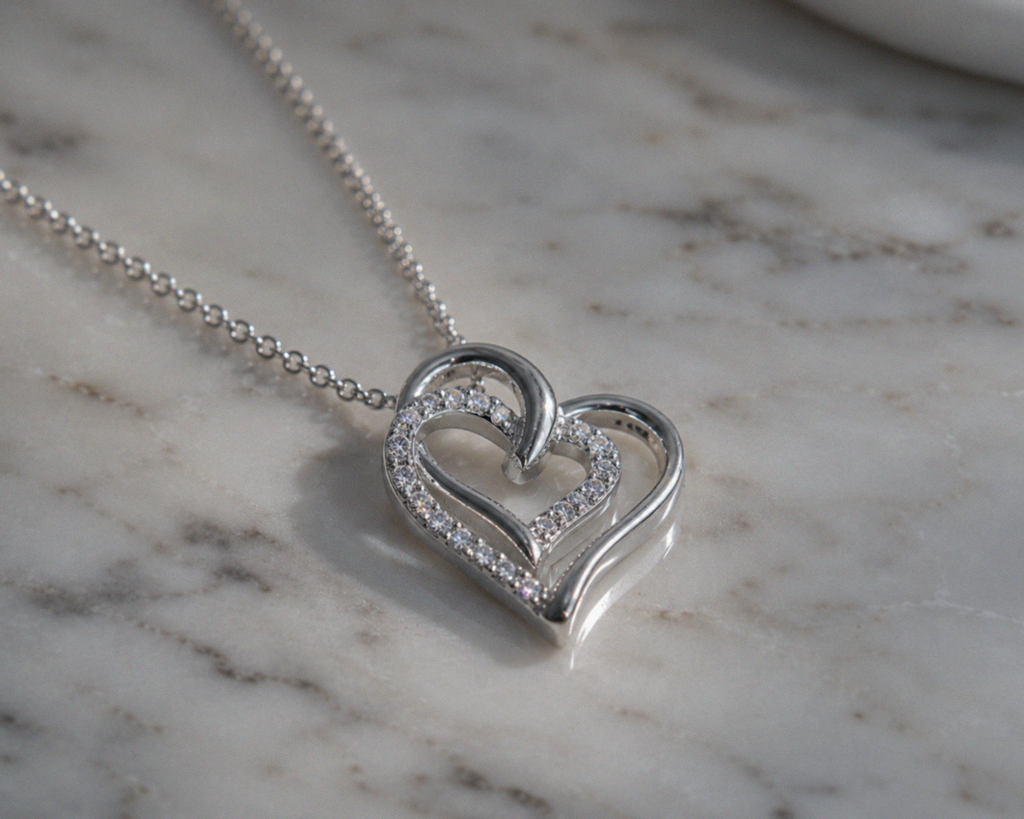 Diamonfire Sterling Silver Zirconia Interlocking Hearts Necklace