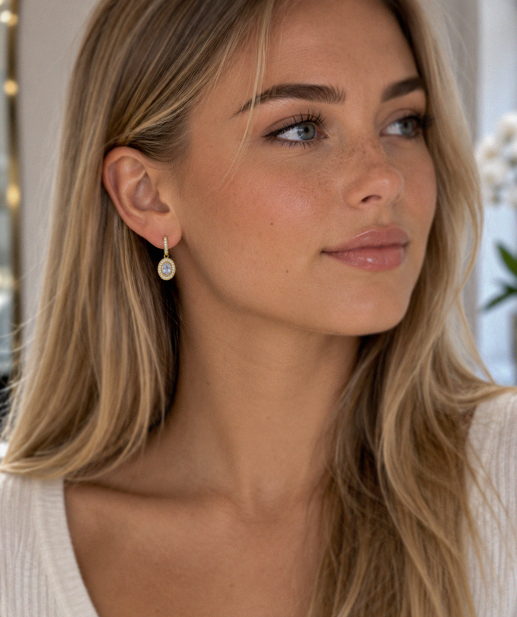 Elements Gold 9ct Yellow Gold Blue Moonstone & White Topaz Drop Earrings