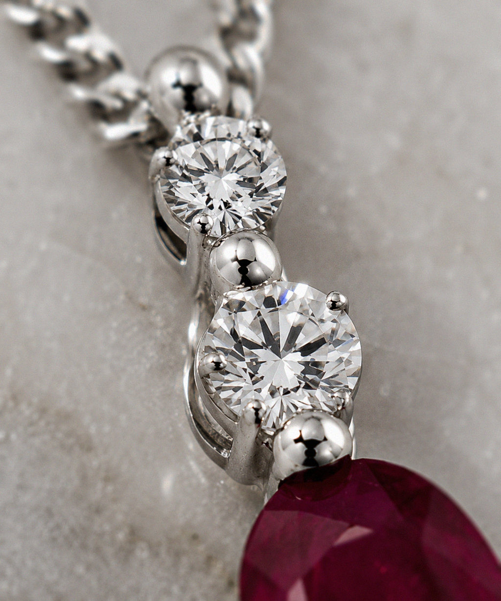 Ruby & Diamond Drop Pendant Necklace in 9ct White Gold