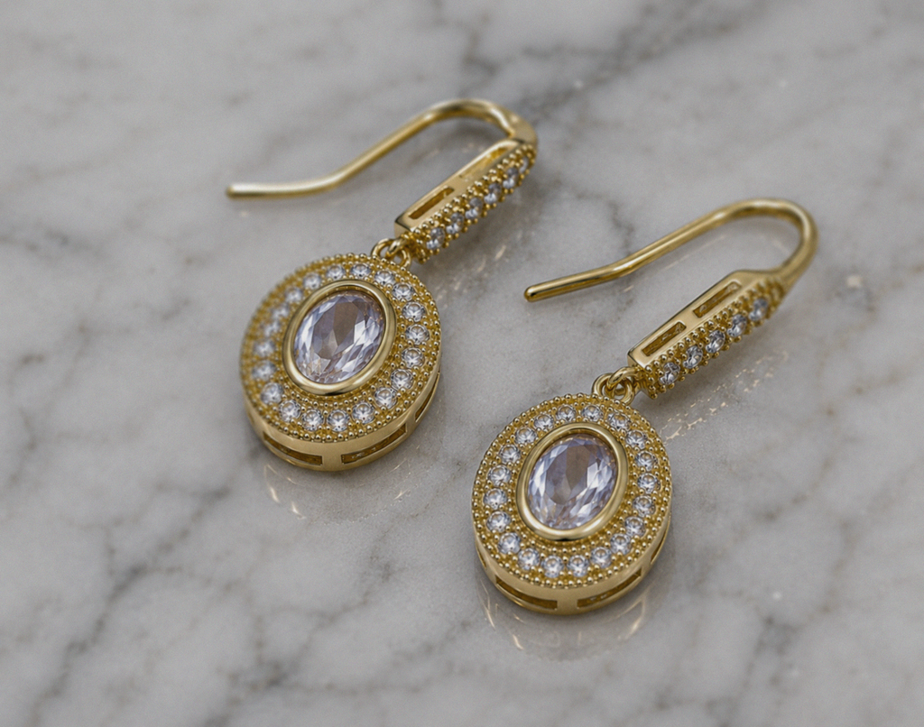 Elements Gold 9ct Yellow Gold Blue Moonstone & White Topaz Drop Earrings