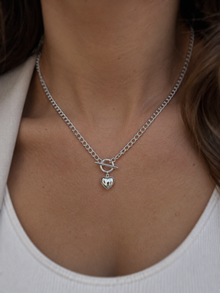 Sterling Silver Puff Heart T-Bar Chain Necklace