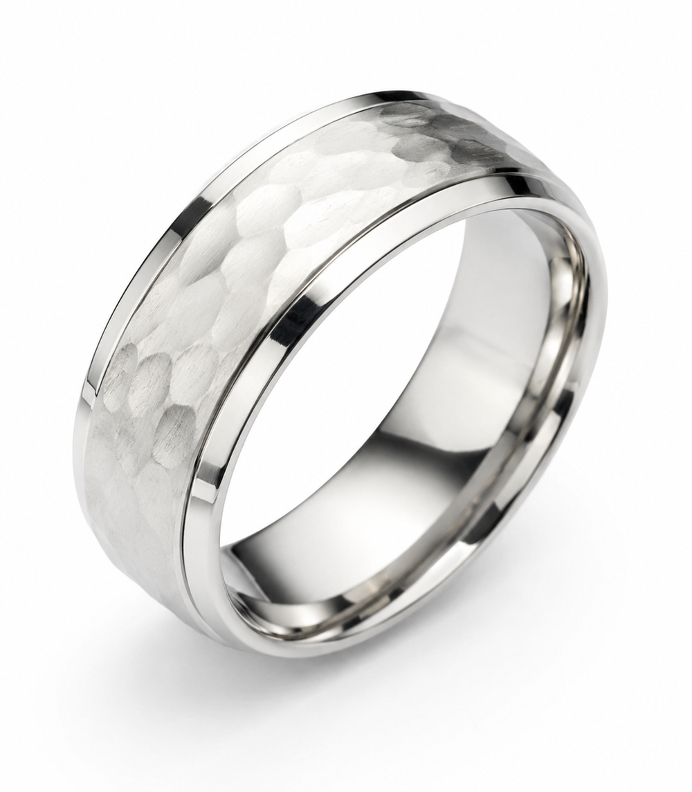 Fred Bennett Stainless Steel Hammered Finish Band Ring