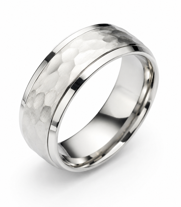 Stainless Steel Hammered Finish Band Ring