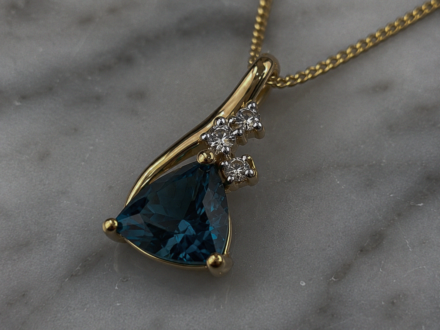 9ct Yellow Gold London Blue Topaz & White Topaz Trillion Pendant