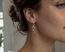 Marquise Double Drop Emerald & Diamond Earrings in 9ct Yellow Gold