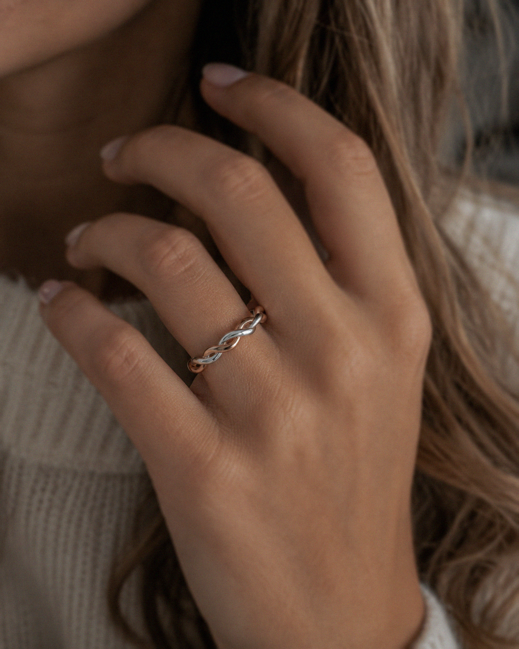 Mixed Twist Ring in Sterling Silver & Rose Gold Plating