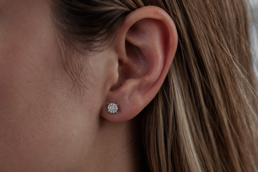 9ct White Gold Natural Diamond Cluster Stud Earrings