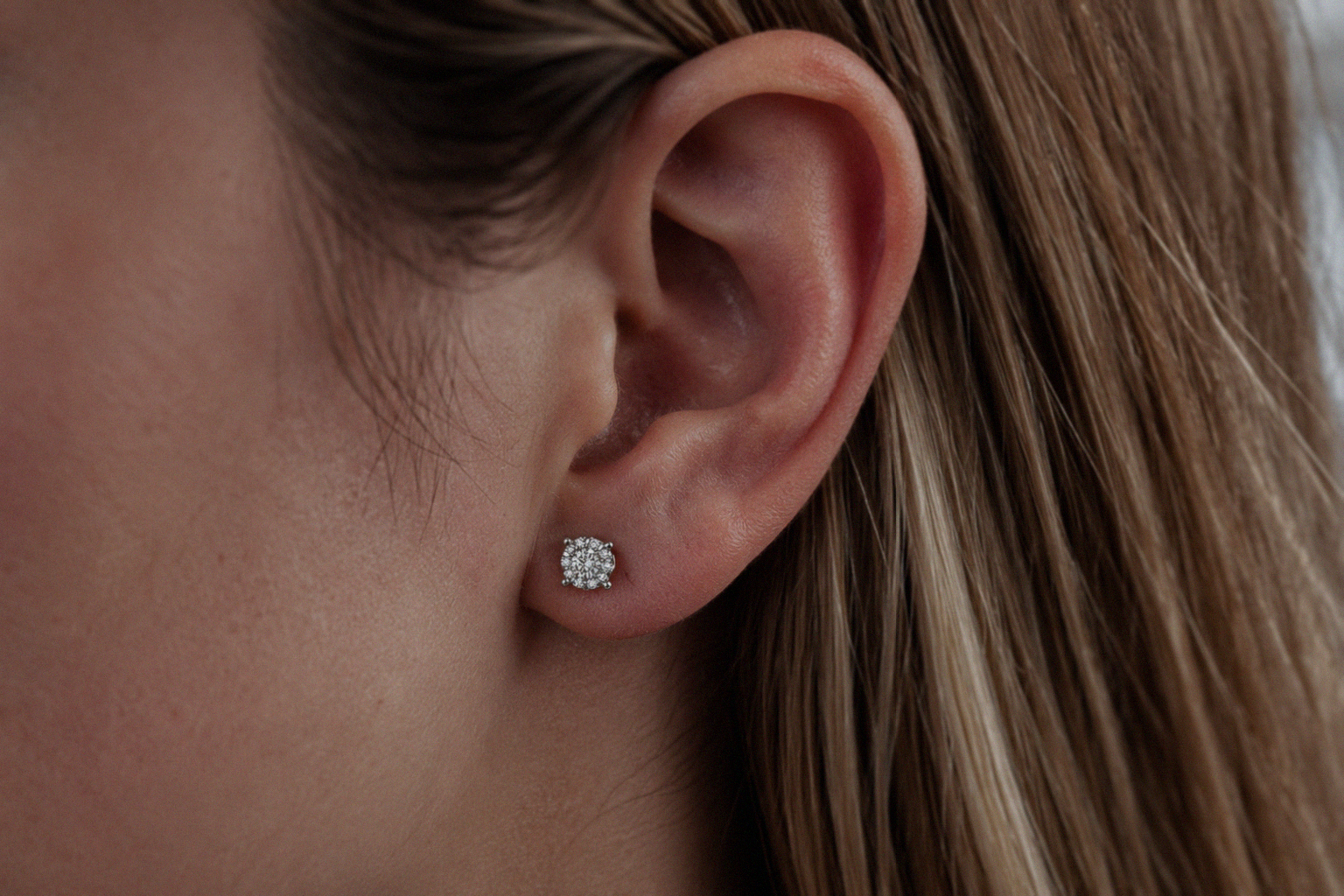 9ct White Gold Natural Diamond Cluster Stud Earrings