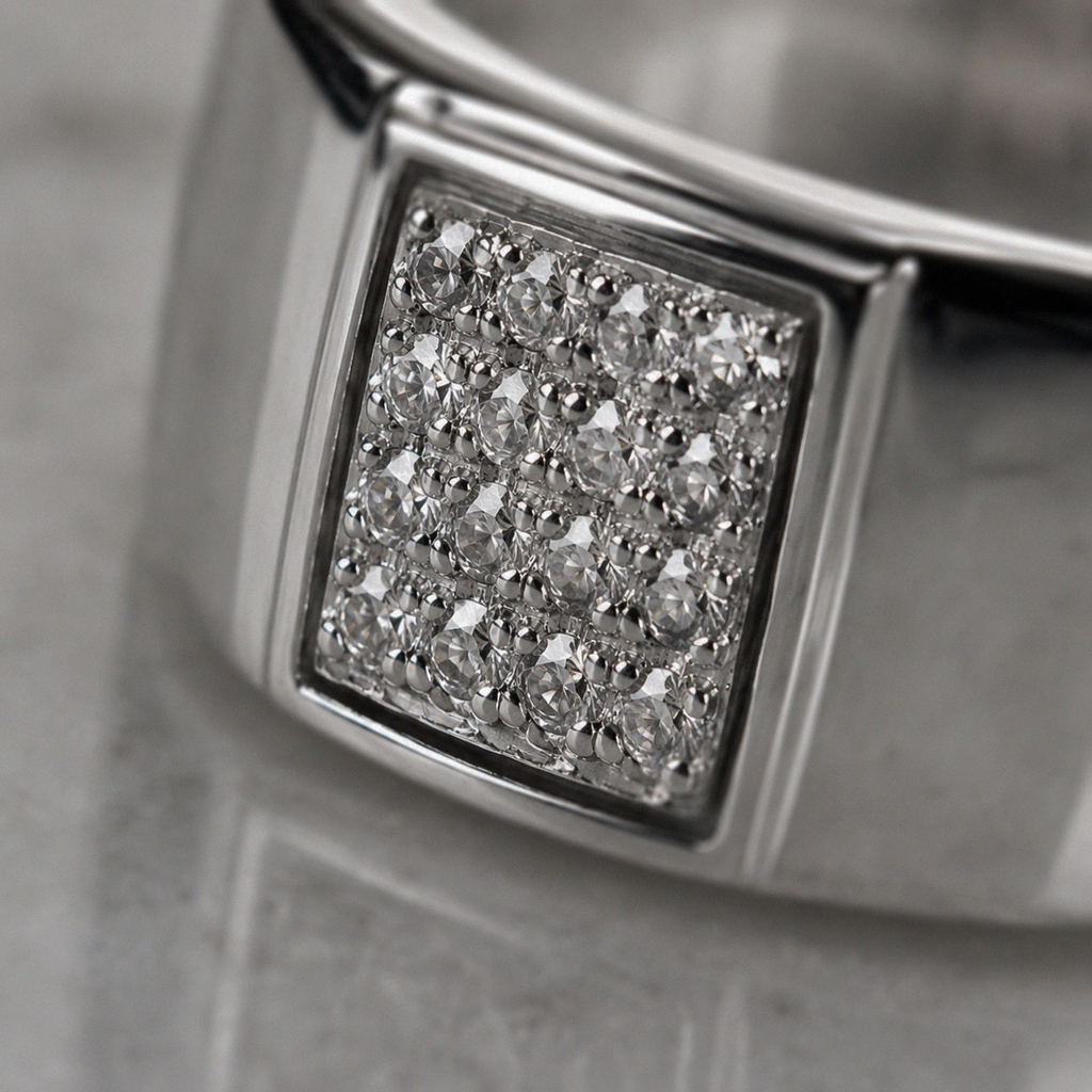 Sterling Silver Wide Band Cubic Zirconia Men’s Ring