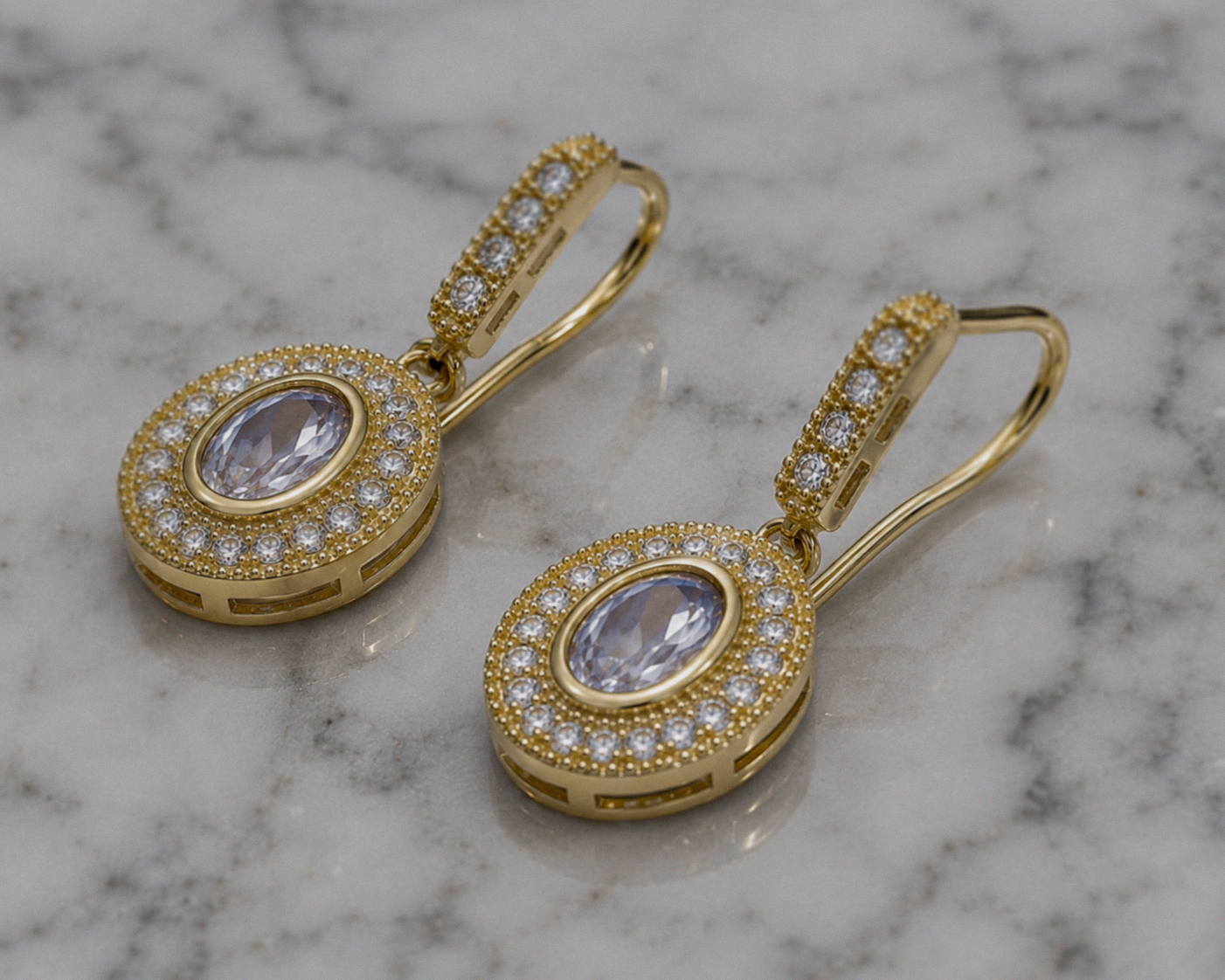 Elements Gold 9ct Yellow Gold Blue Moonstone & White Topaz Drop Earrings