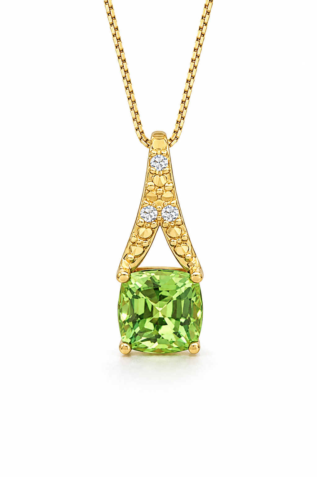 9ct Yellow Gold Green Sapphire & Diamond Drop Pendant