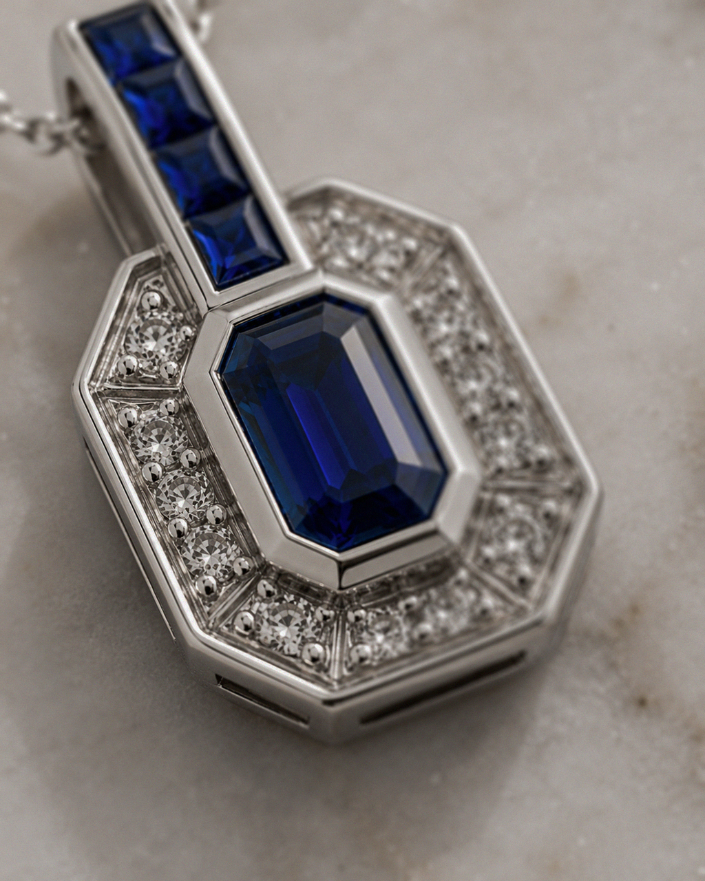 9ct White Gold Sapphire & Diamond Channel Necklace
