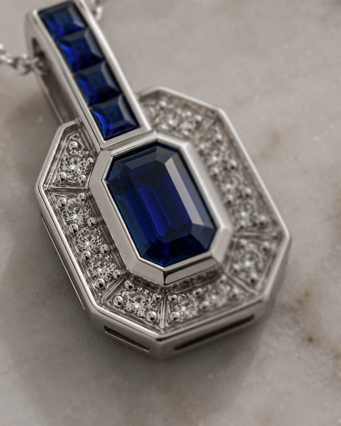 9ct White Gold Sapphire & Diamond Channel Necklace