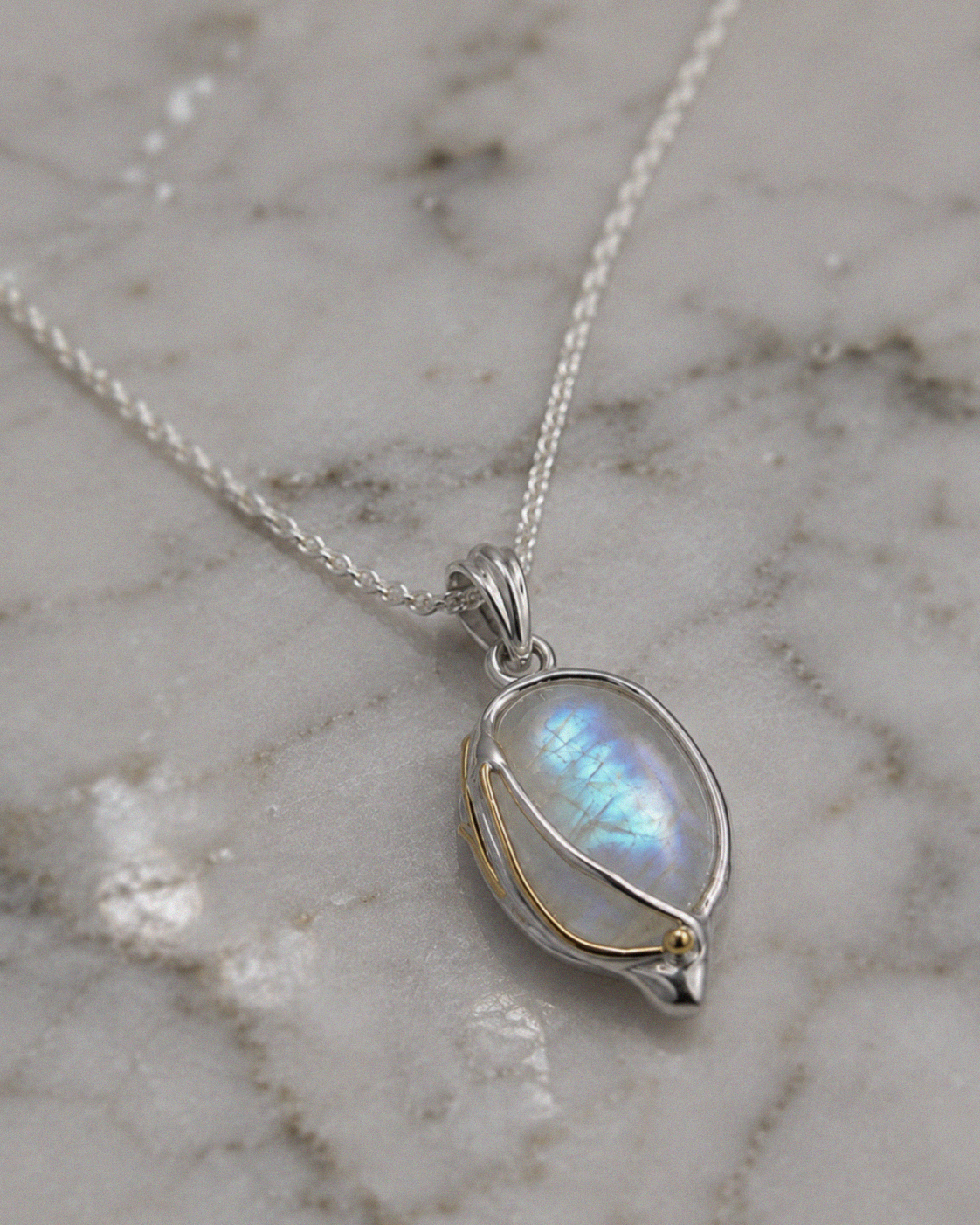 Rainbow Moonstone Pendant Necklace with 14ct Gold-Fill Detail