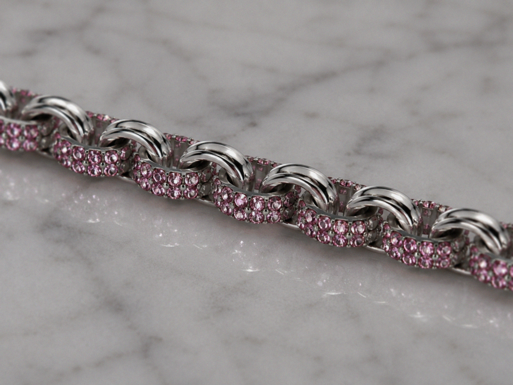 Children's Sterling Silver Pink Cubic Zirconia Belcher Bracelet