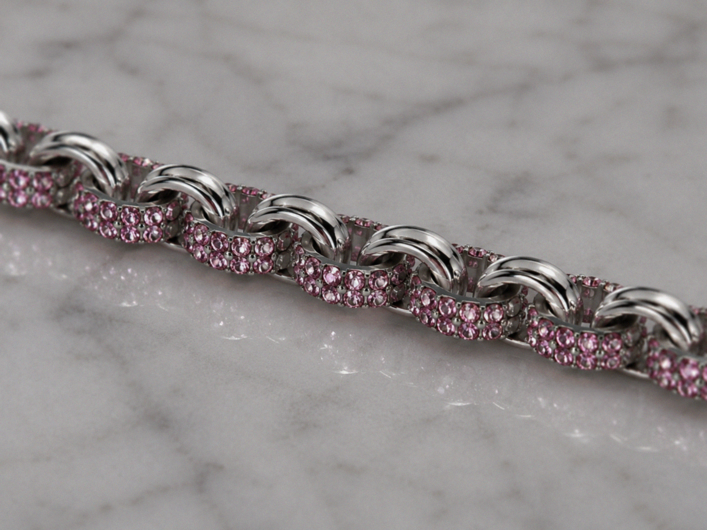 Children's Sterling Silver Pink Cubic Zirconia Belcher Bracelet