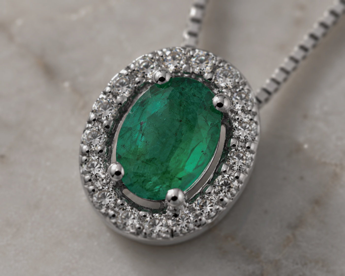 Teardrop Emerald & Diamond Pendant Necklace in 9ct Gold