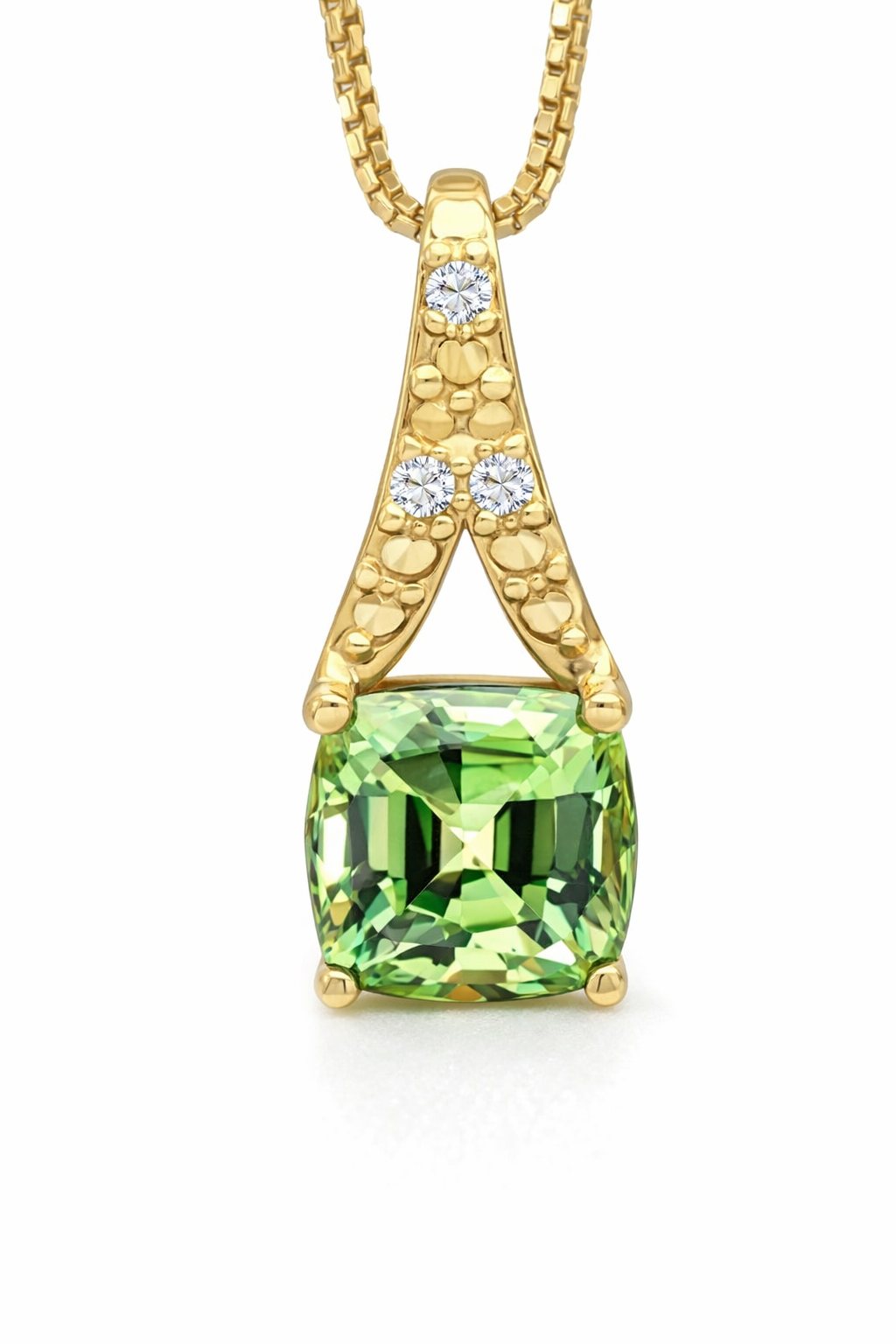 9ct Yellow Gold Green Sapphire & Diamond Drop Pendant