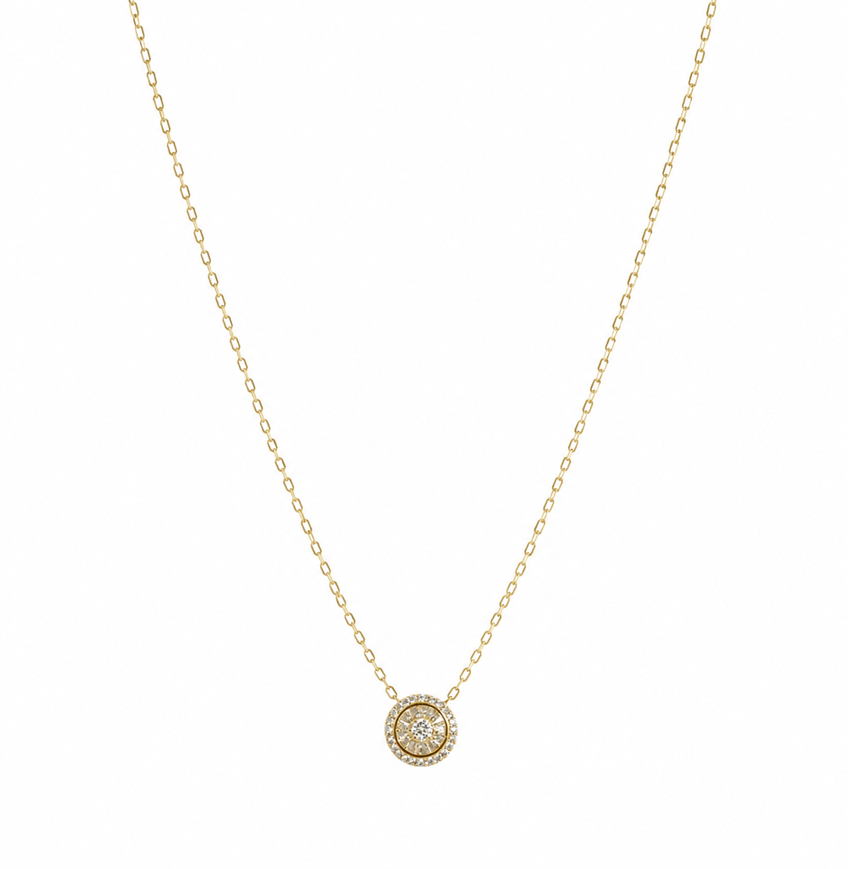 9ct Yellow Gold Cubic Zirconia Halo Pendant Necklace 16 Inch