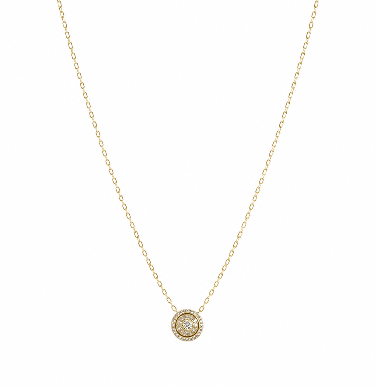 9ct Yellow Gold Cubic Zirconia Halo Pendant Necklace 16 Inch