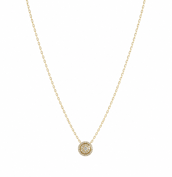 9ct Yellow Gold Cubic Zirconia Halo Pendant Necklace 16 Inch