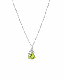 9ct White Gold Trillion Peridot & White Topaz Pendant – 46cm Curb Chain
