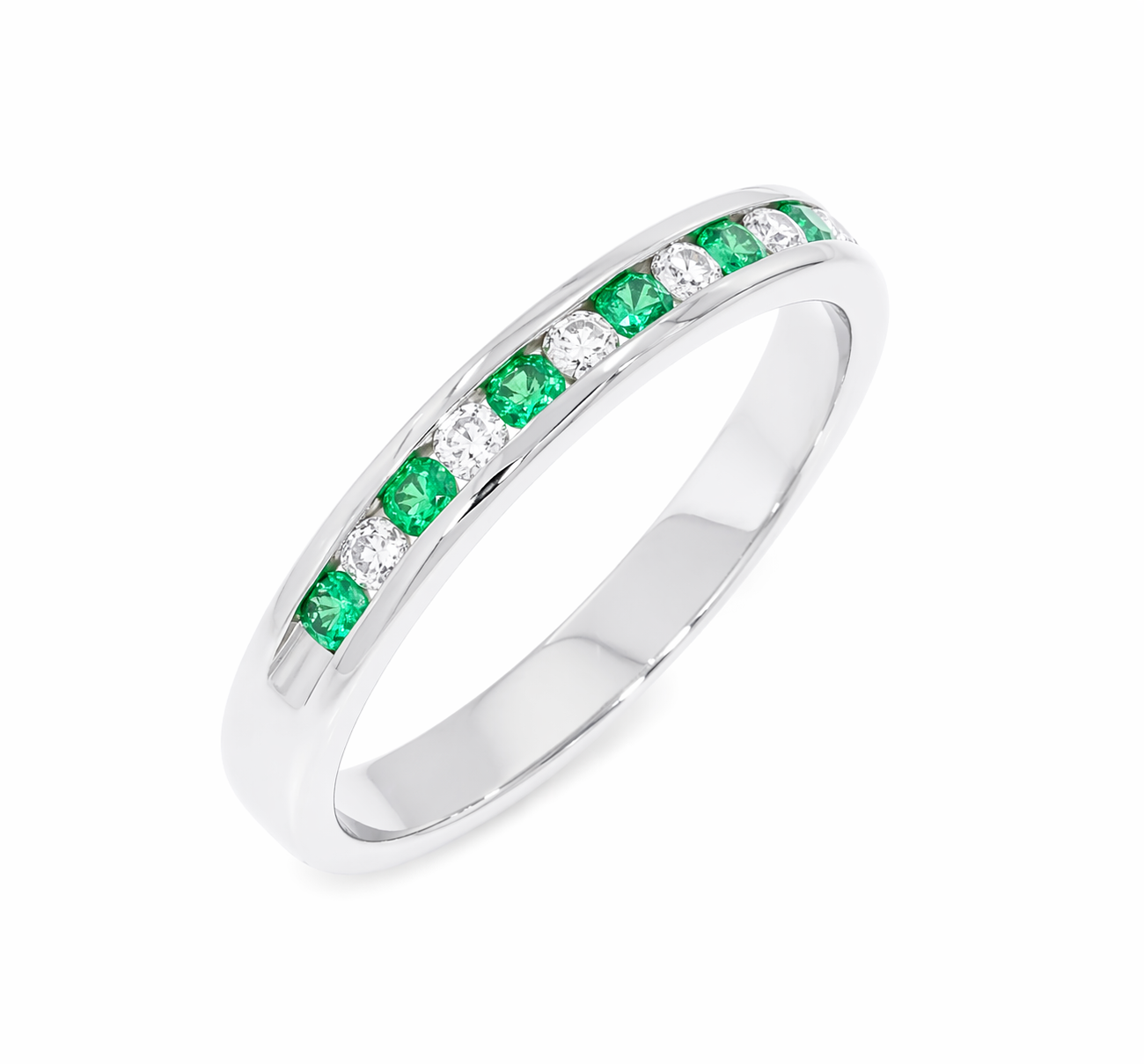9ct White Gold Emerald & Diamond Eternity Ring