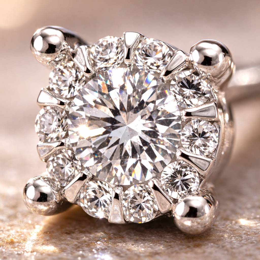 9ct White Gold Natural Diamond Cluster Stud Earrings