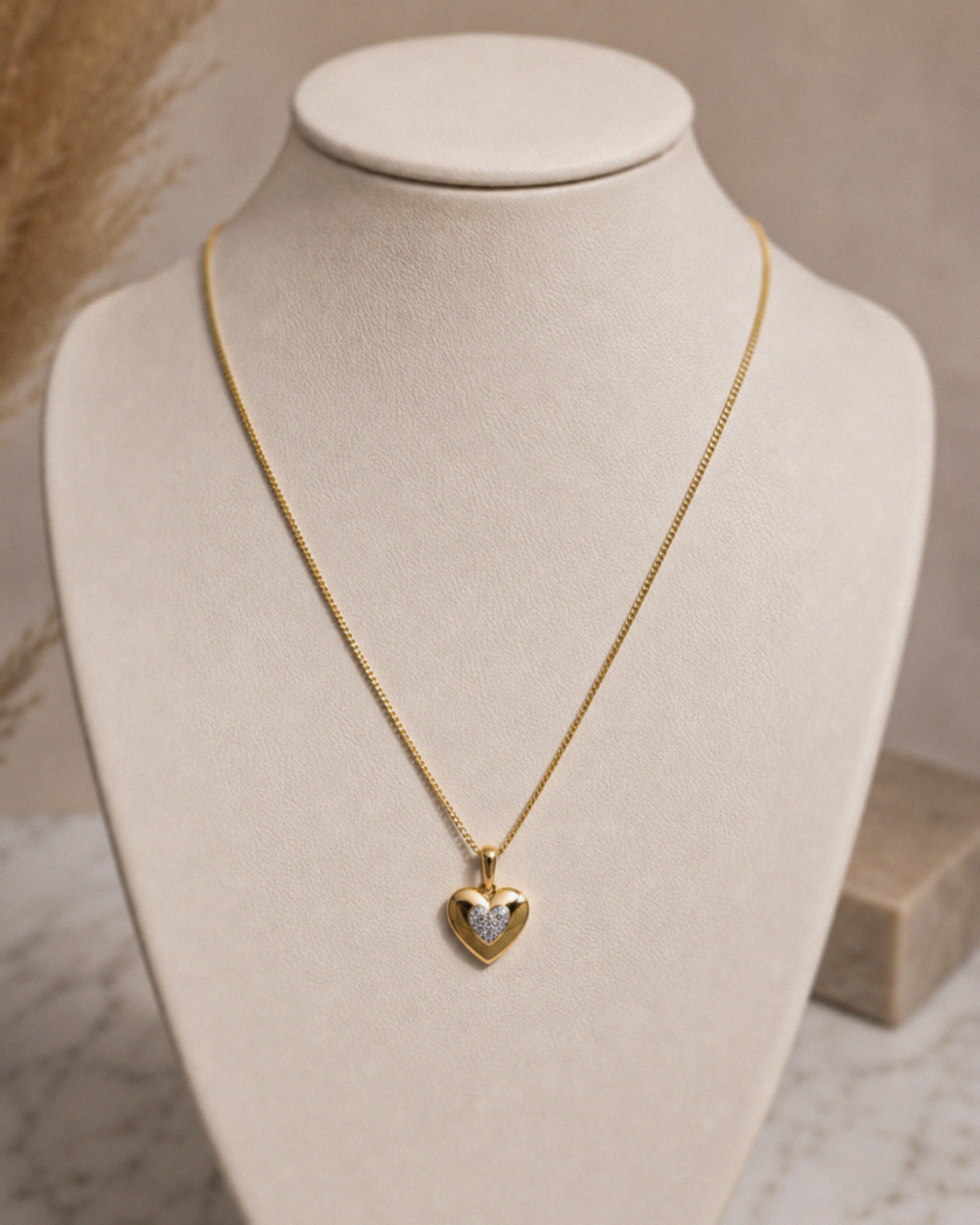 9ct Yellow & White Gold 0.03ct Diamond Heart Necklace