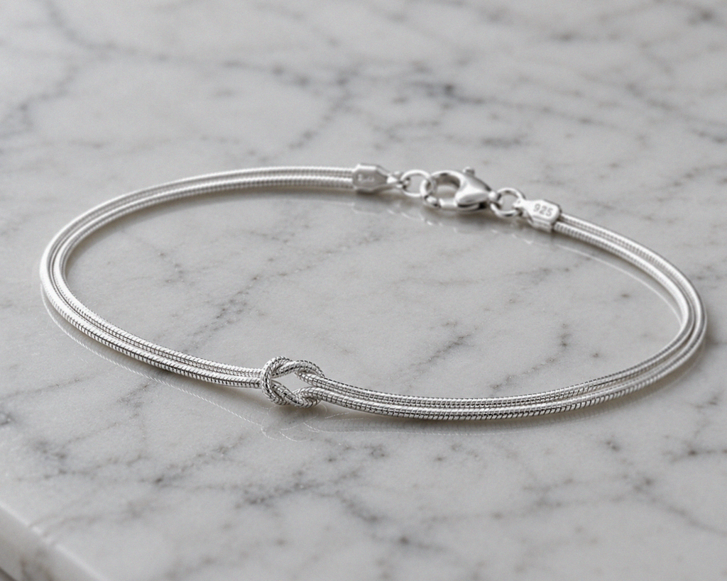 Love Knot Snake Chain Bracelet – Sterling Silver