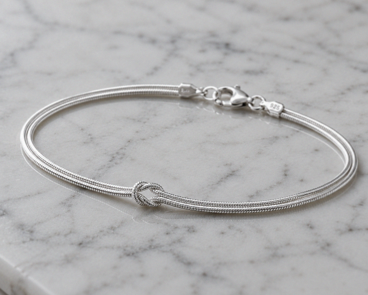 Love Knot Snake Chain Bracelet – Sterling Silver