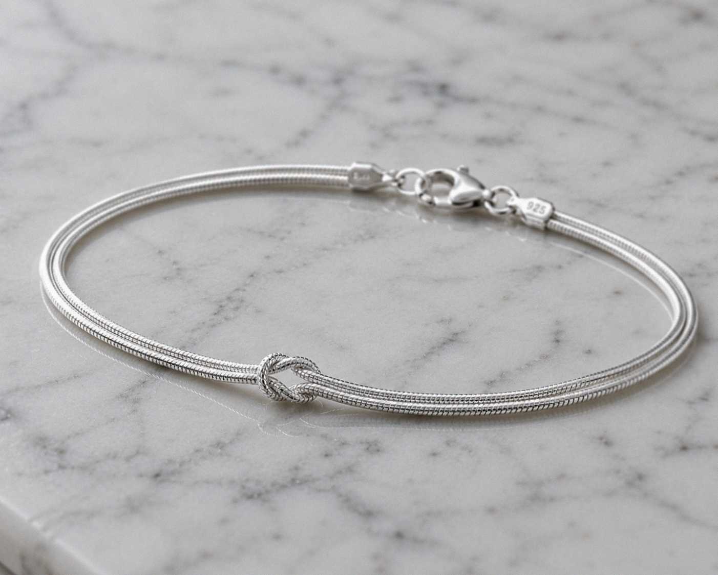 Love Knot Snake Chain Bracelet – Sterling Silver