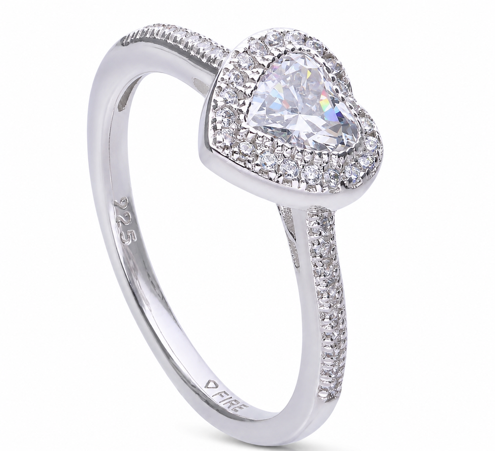 Diamonfire Sterling Silver Cubic Zirconia Heart Halo Ring