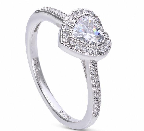 Diamonfire Sterling Silver Cubic Zirconia Heart Halo Ring