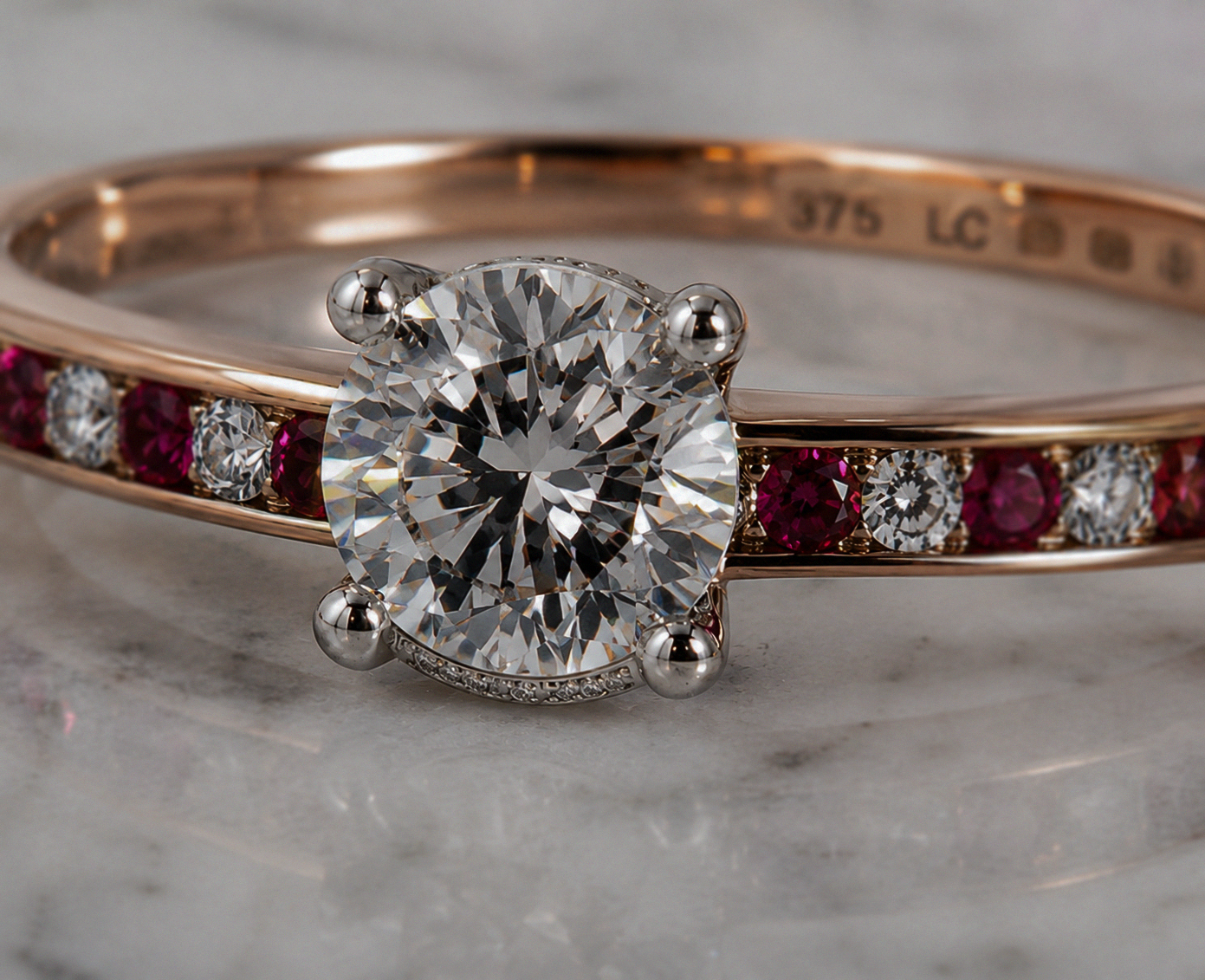 9ct Rose & White Gold 0.49ct Diamond & Ruby Hidden Halo Engagement Ring