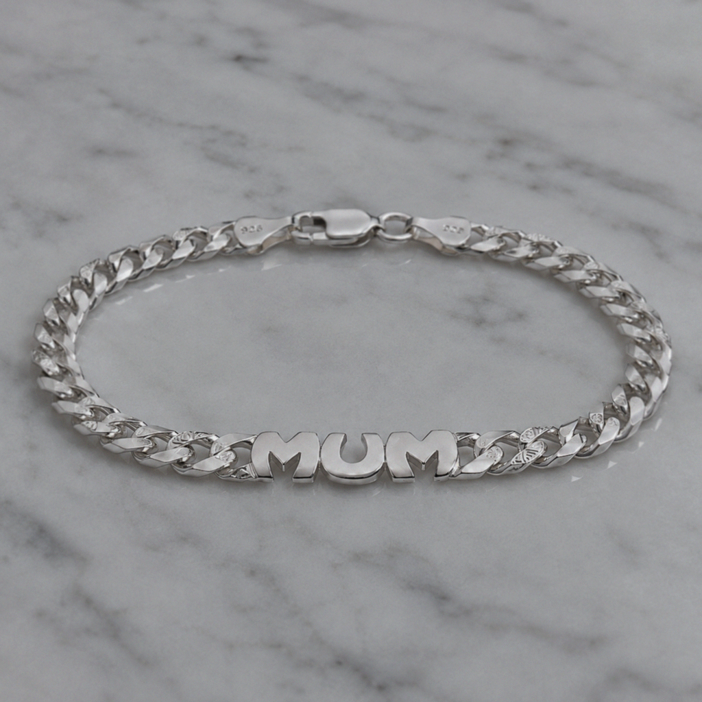 Silver Engraved MUM Curb Bracelet