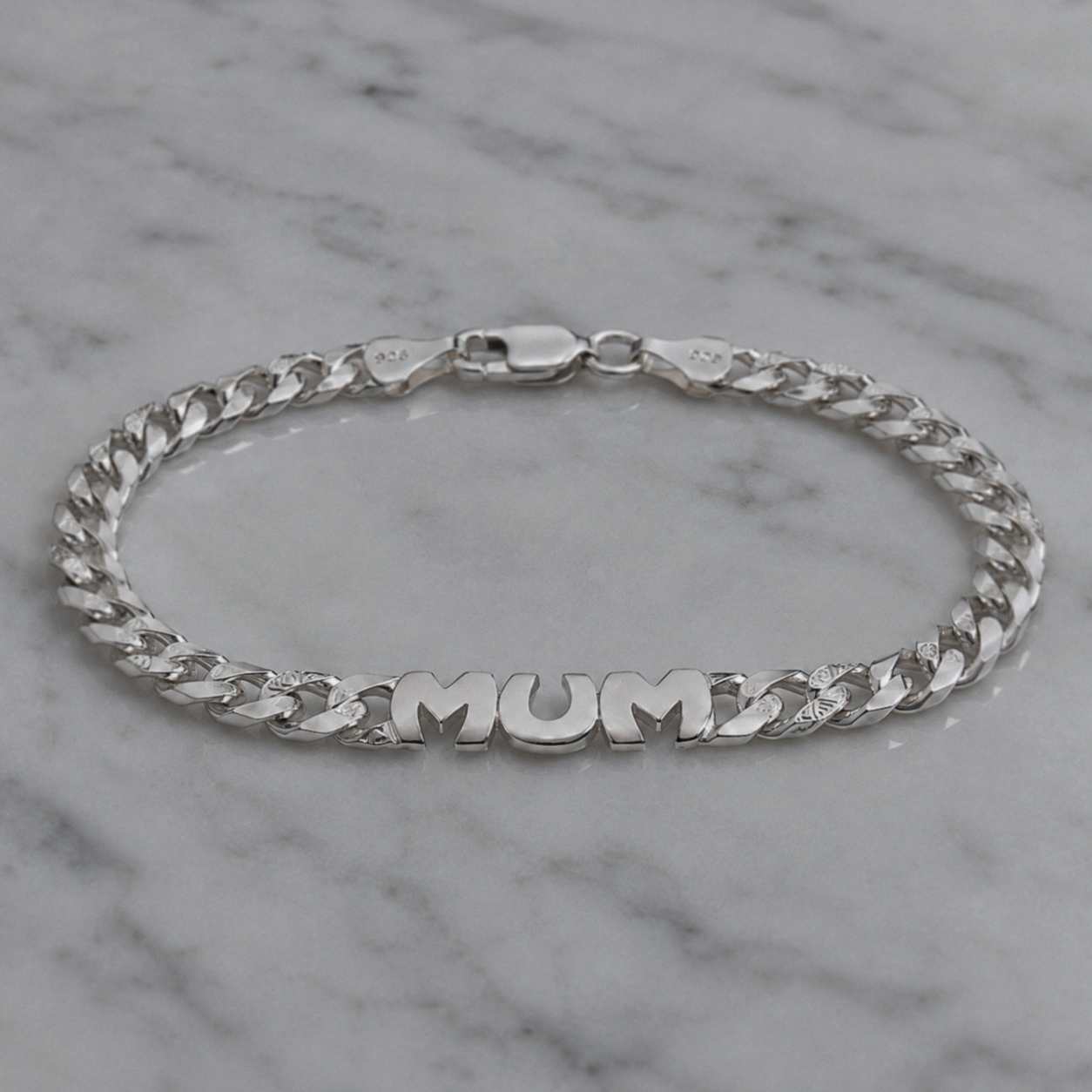 Silver Engraved MUM Curb Bracelet