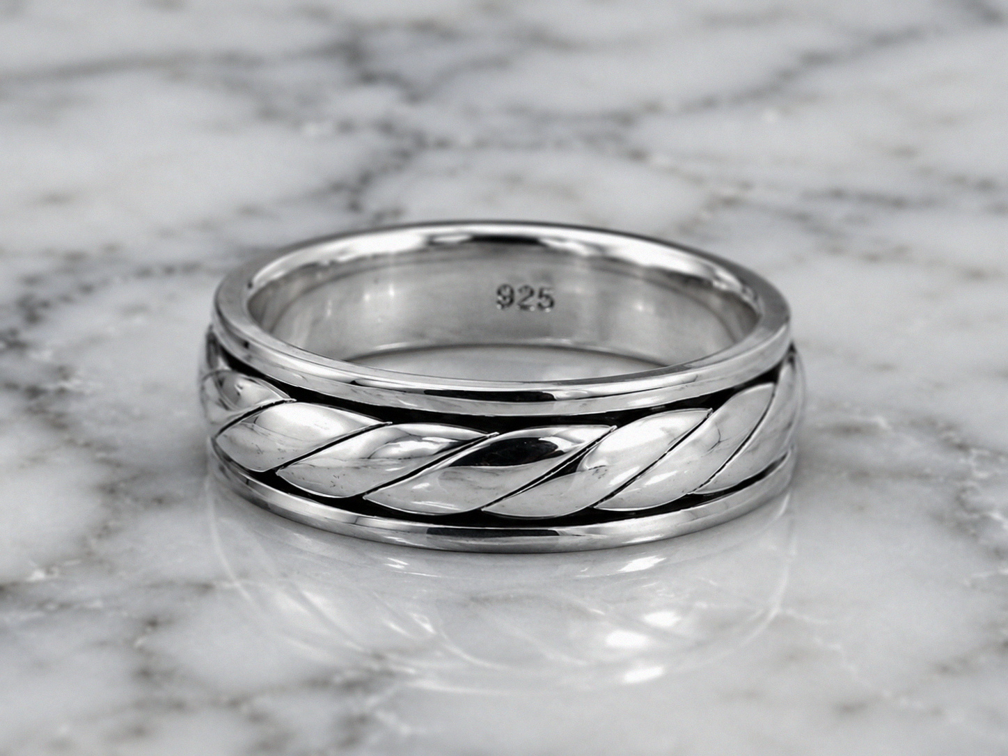 925 Sterling Silver Twist Design Fidget Ring