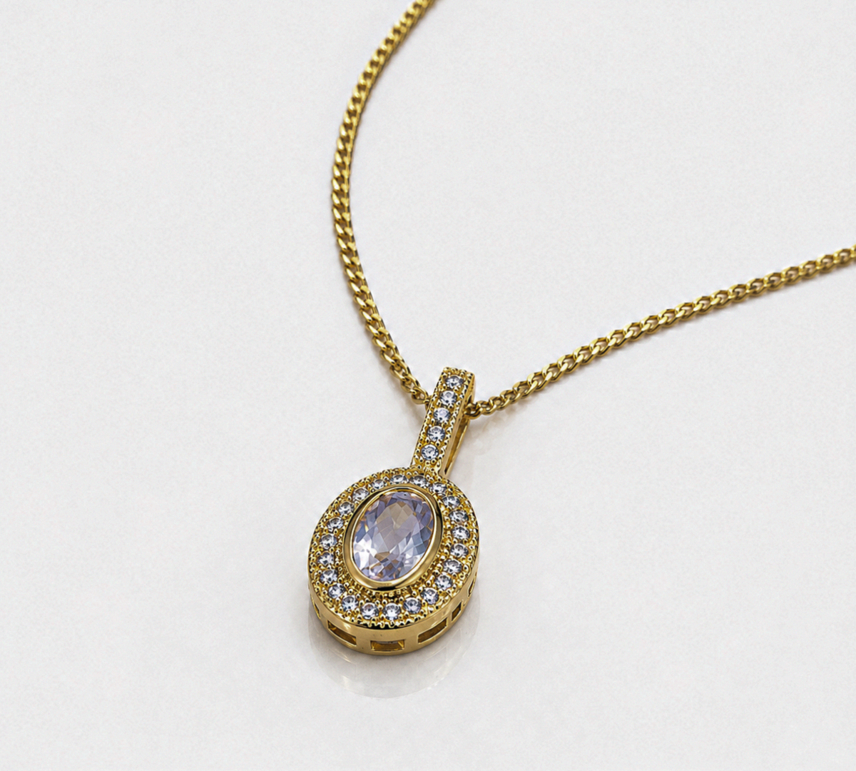 9ct Yellow Gold Blue Moonstone & White Topaz Necklace